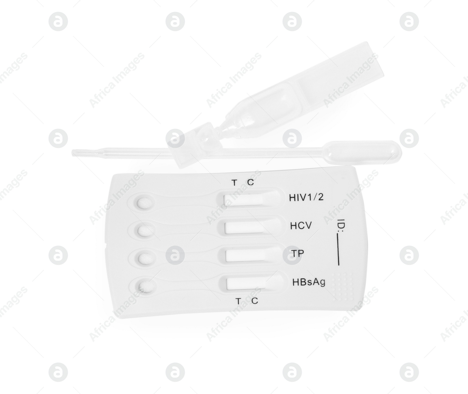 Photo of Disposable express test kit for hepatitis on white background, top view