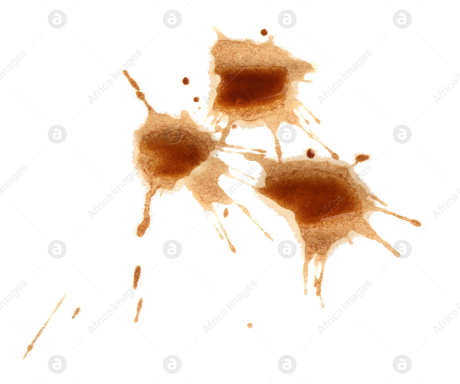 Photo of Dried coffee stains isolated on white, top view