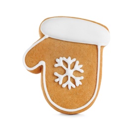 Tasty homemade Christmas cookie on white background