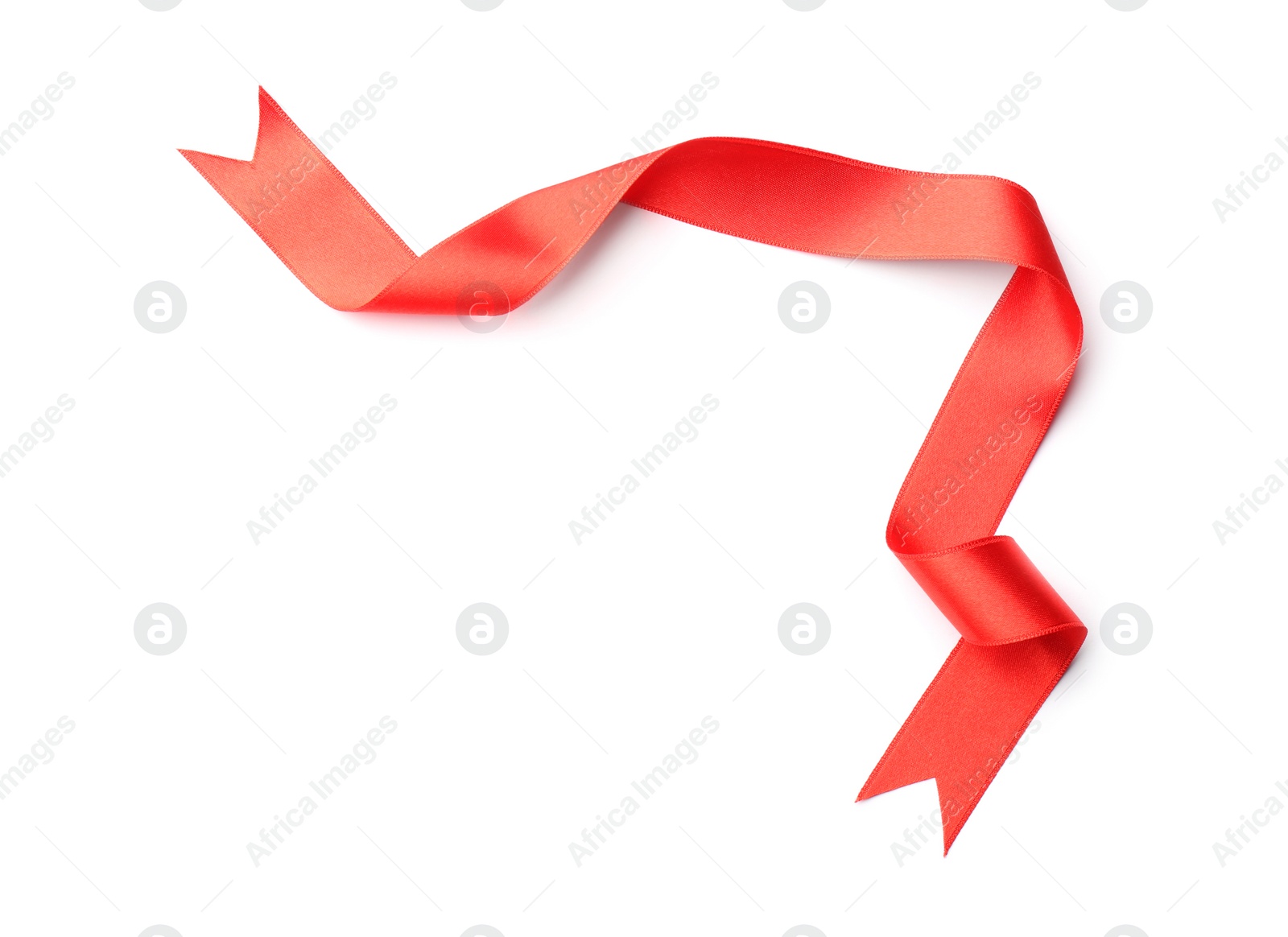 Photo of Simple red ribbon on white background, top view. Festive decoration