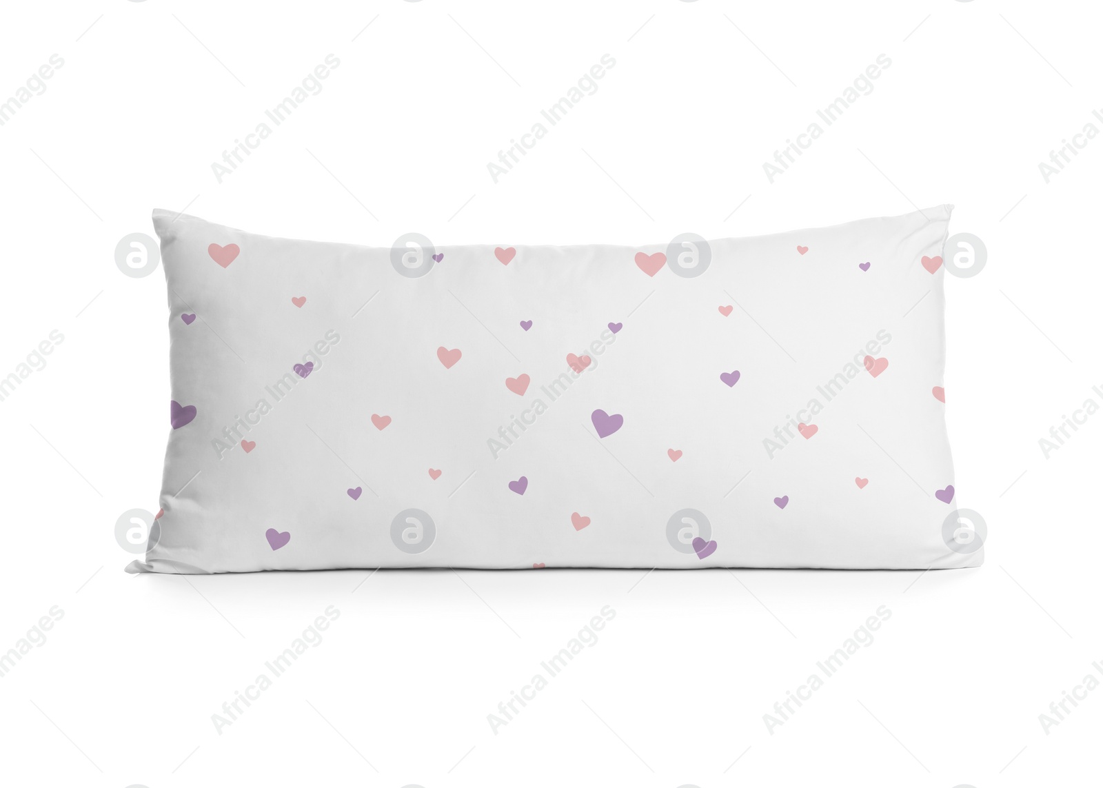 Image of Soft pillow with printed hearts isolated on white