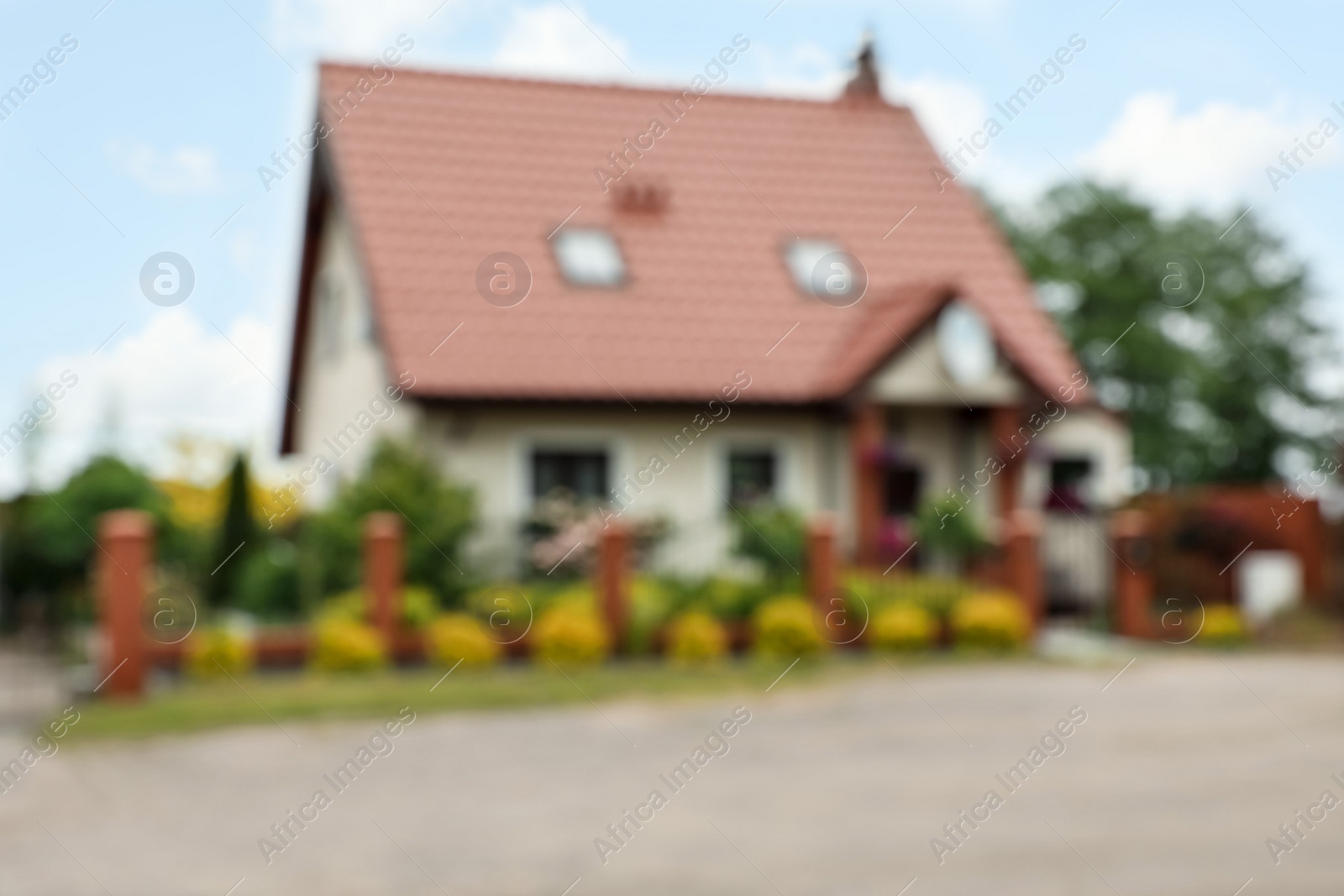 Photo of Blurred view of house with beautiful garden