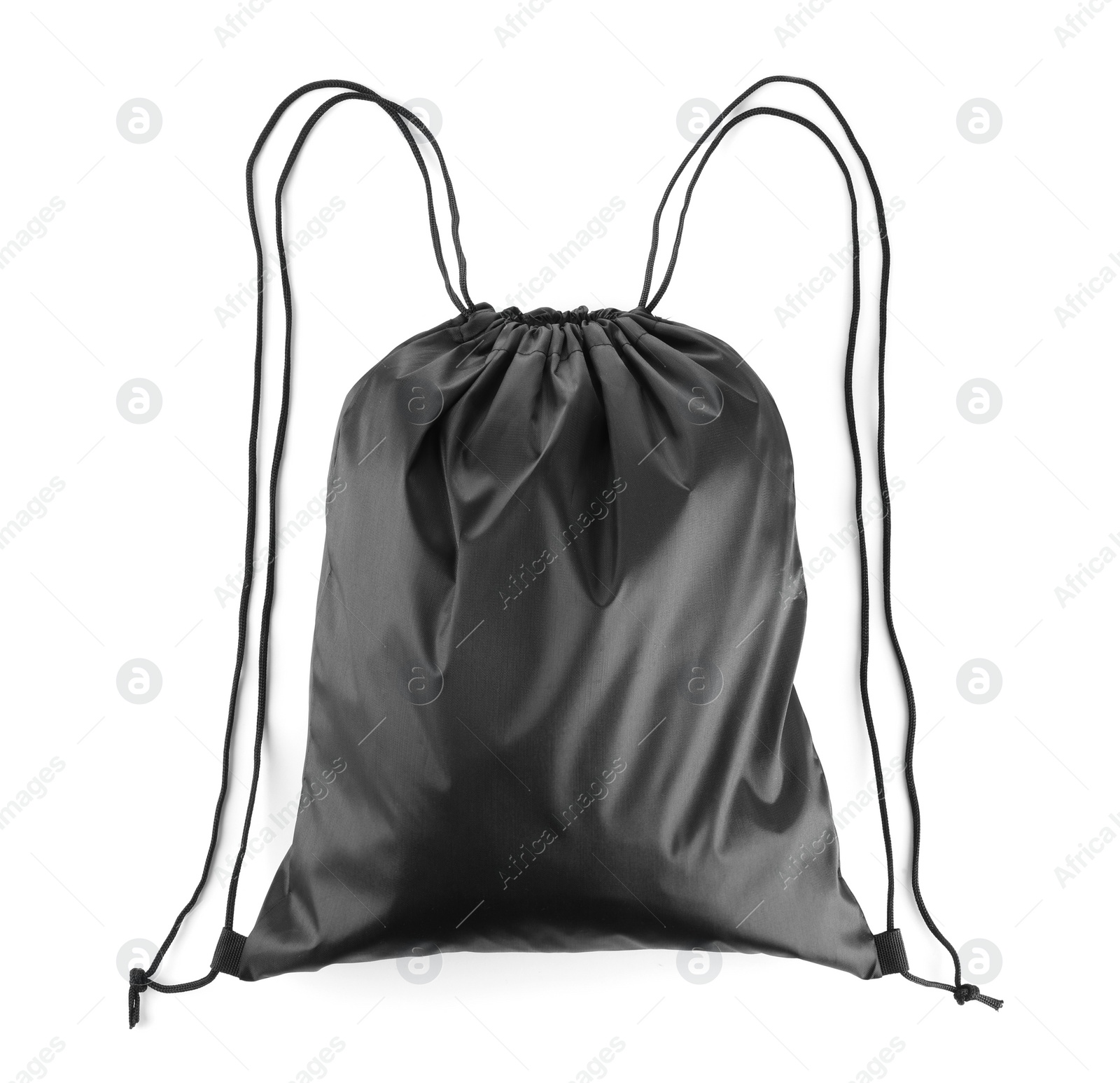 Photo of One black drawstring bag isolated on white