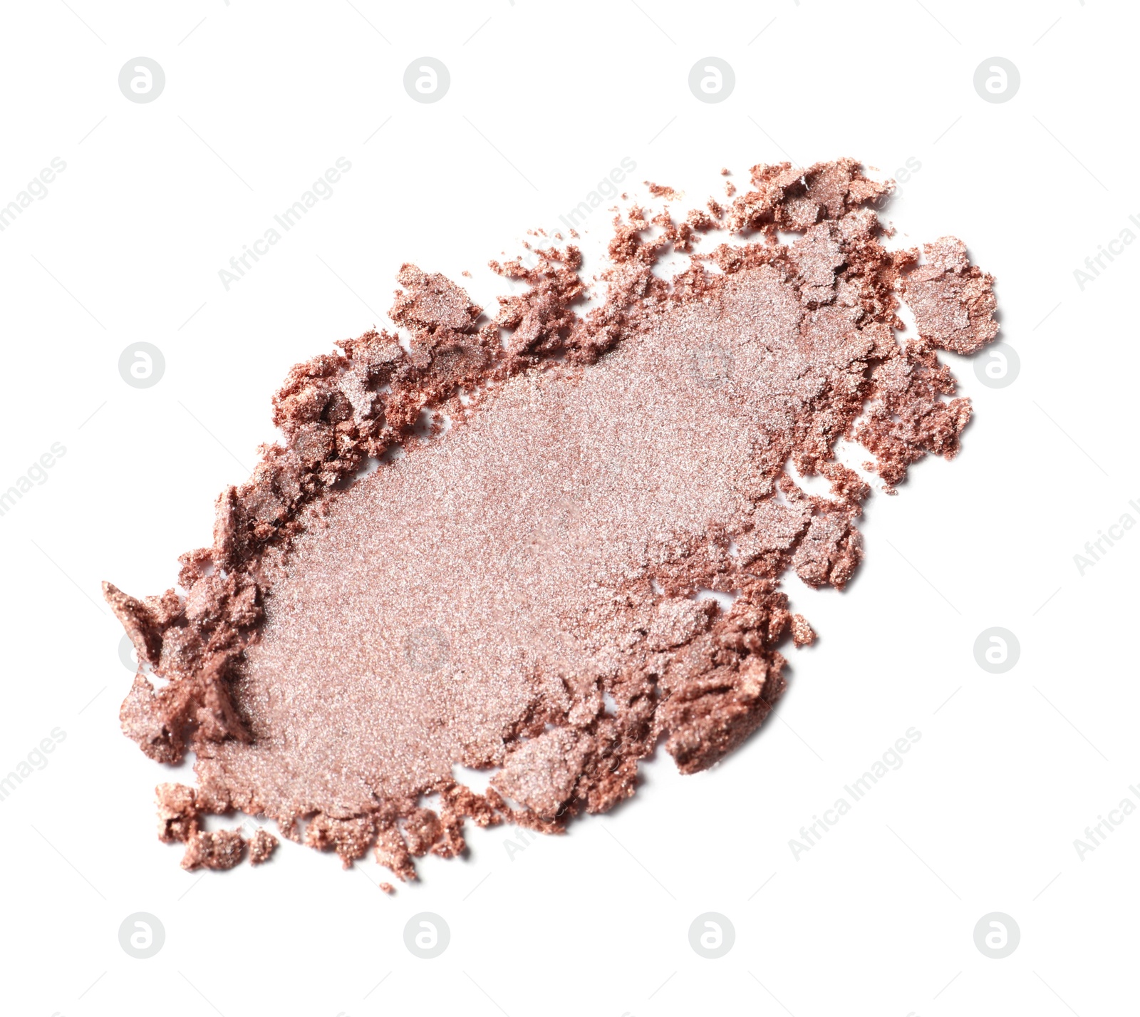 Photo of Crushed eye shadow on white background, top view. Professional makeup product