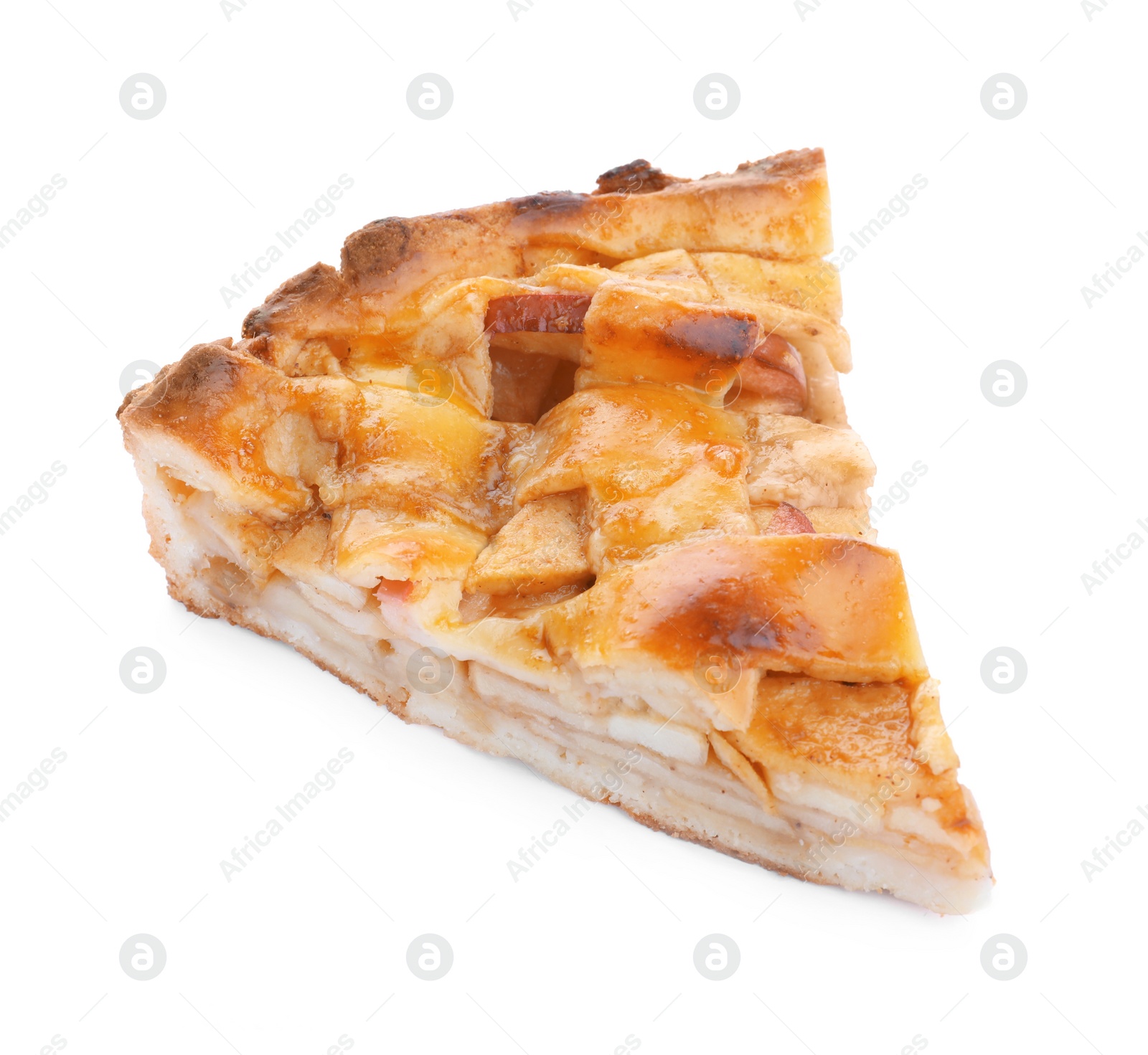 Photo of Slice of traditional apple pie isolated on white