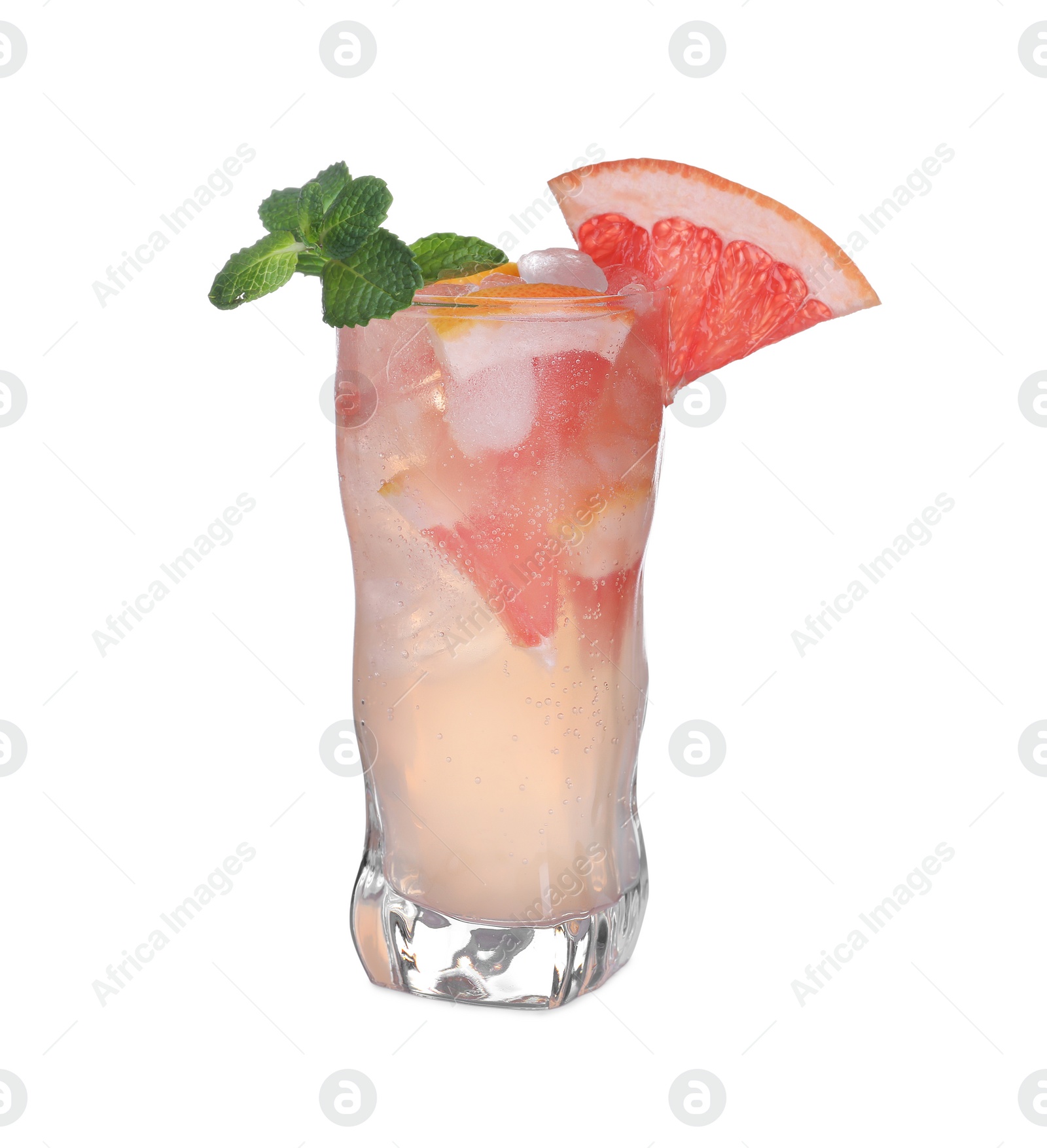 Photo of Fresh alcoholic Grapefruit Mojito cocktail isolated on white