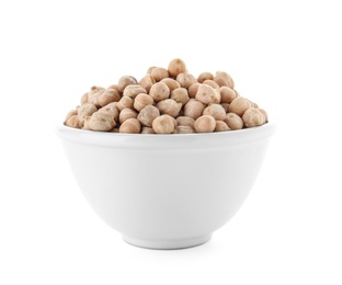 Photo of Bowl with dried peas on white background