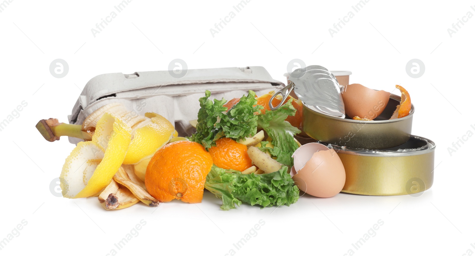 Photo of Pile of garbage on white background. Rubbish recycling