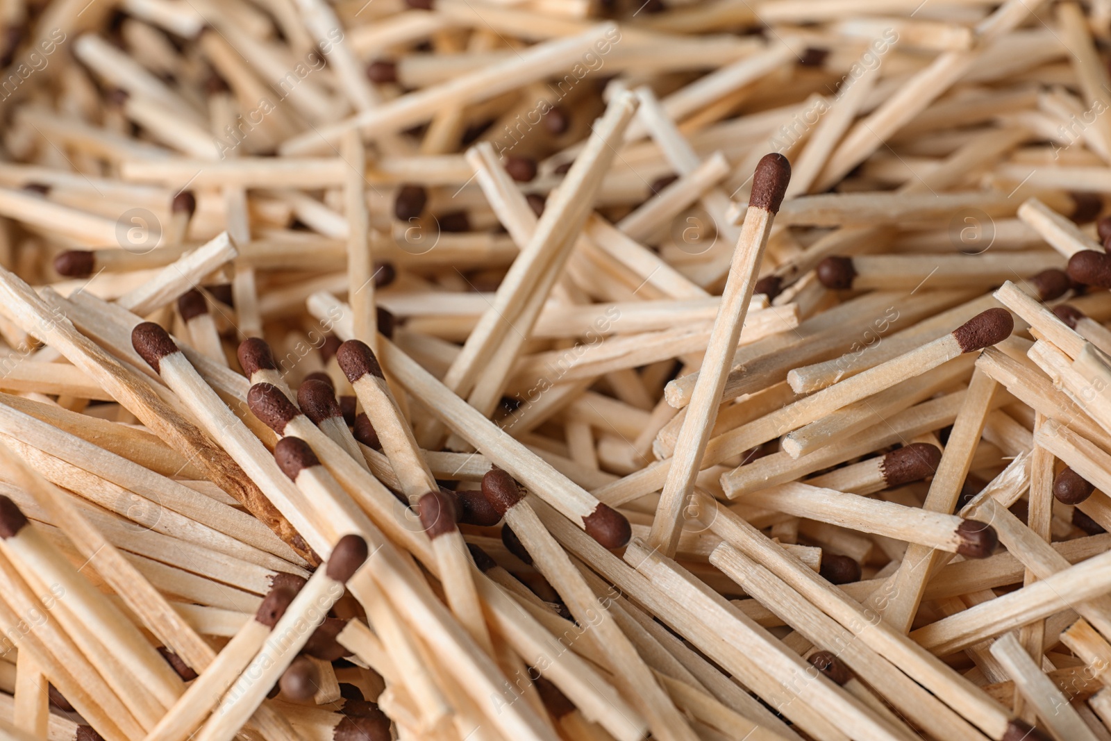 Photo of Pile of wooden matches as background, closeup