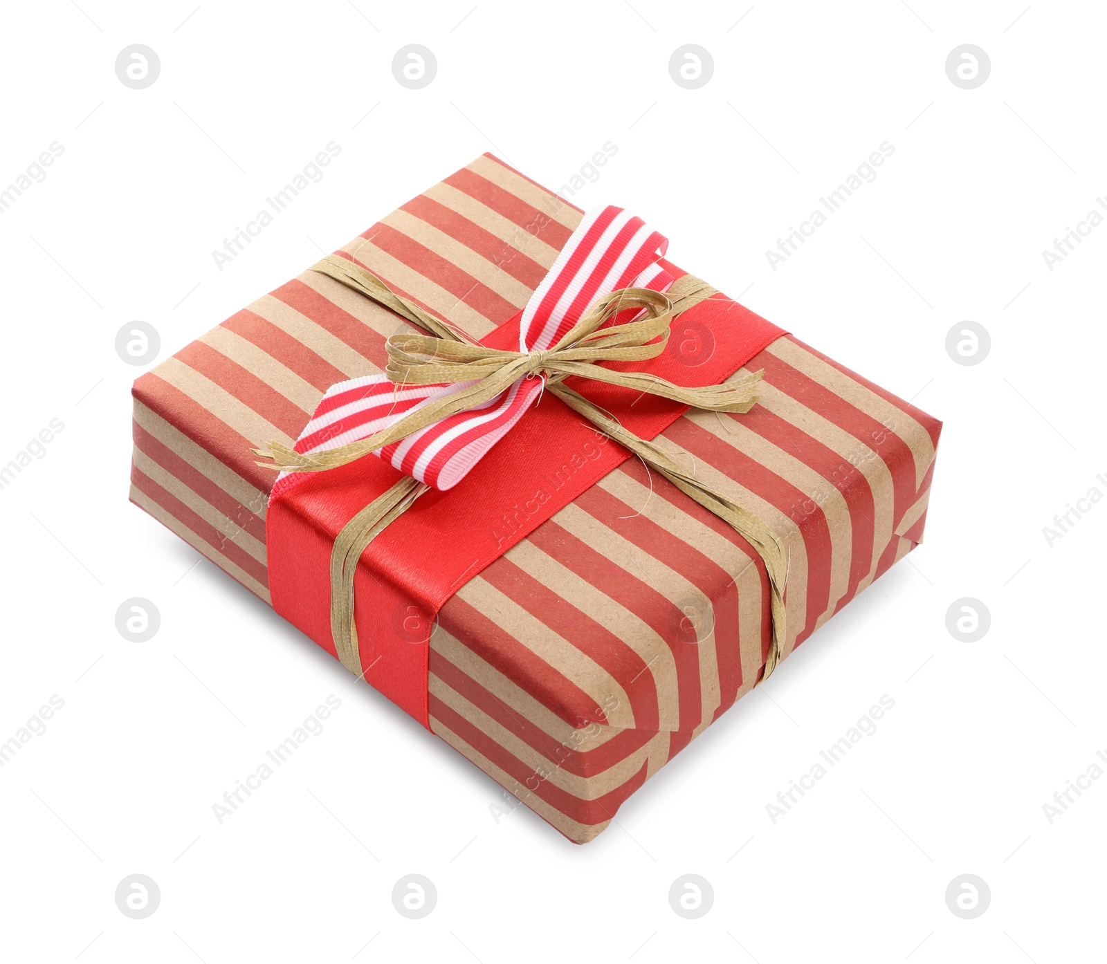 Photo of Christmas gift box decorated with bow isolated on white