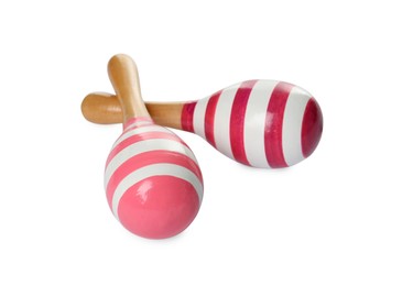 Two wooden maracas isolated on white. Children's toy