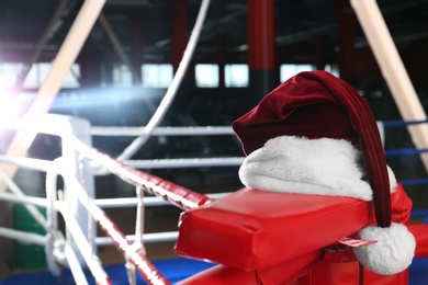 Santa hat in corner of boxing ring