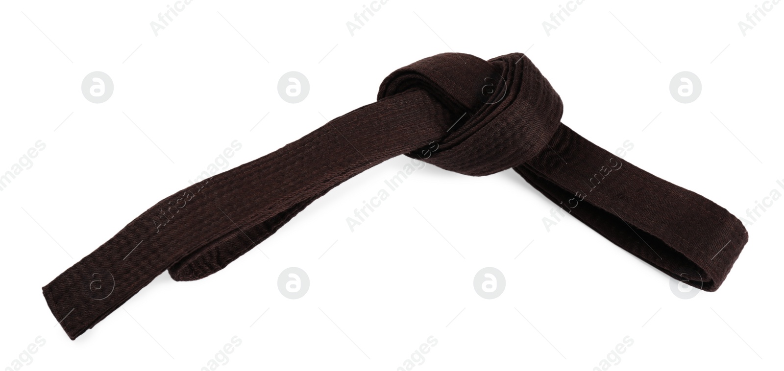 Photo of Brown karate belt isolated on white. Martial arts uniform