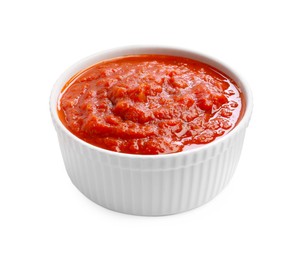 Homemade tomato sauce in bowl isolated on white