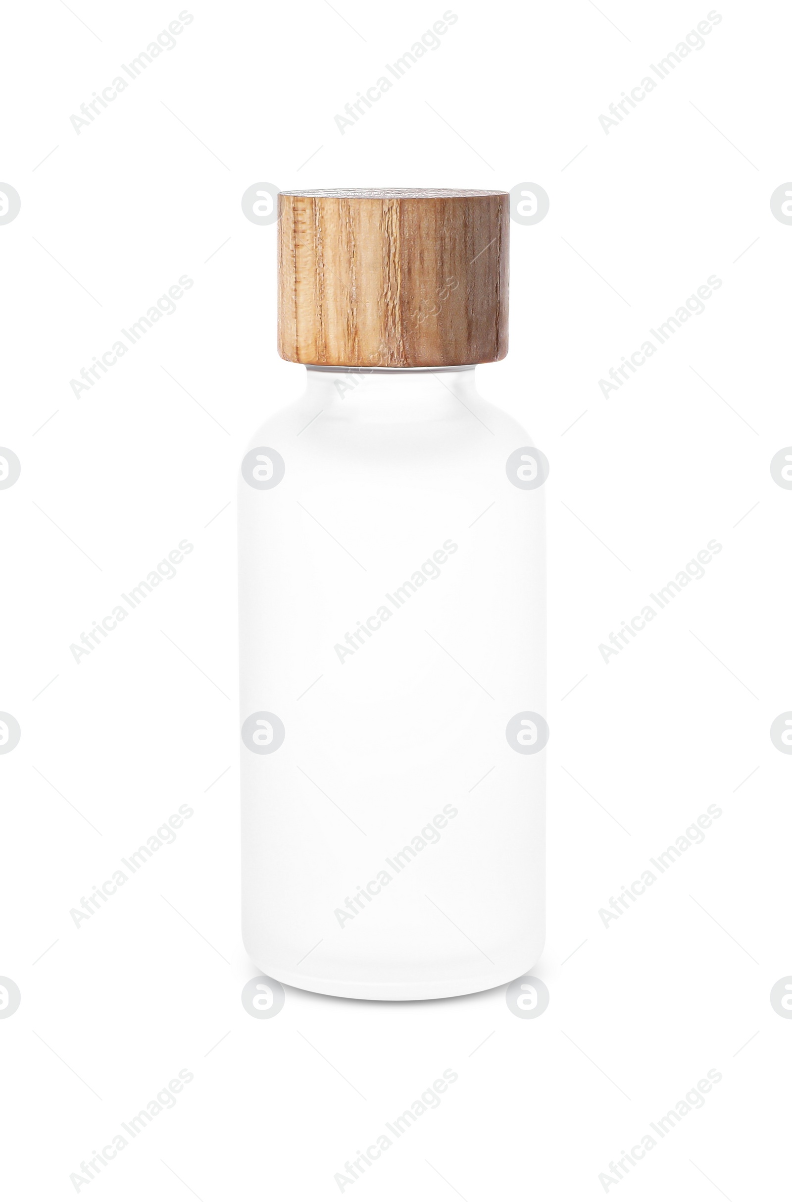 Photo of Bottle of essential oil isolated on white