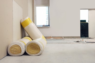 Photo of Insulation materials in apartment during repair. Home renovation