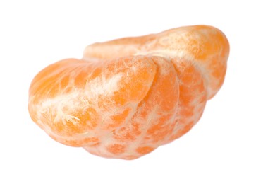 Photo of Half of peeled fresh ripe tangerine isolated on white