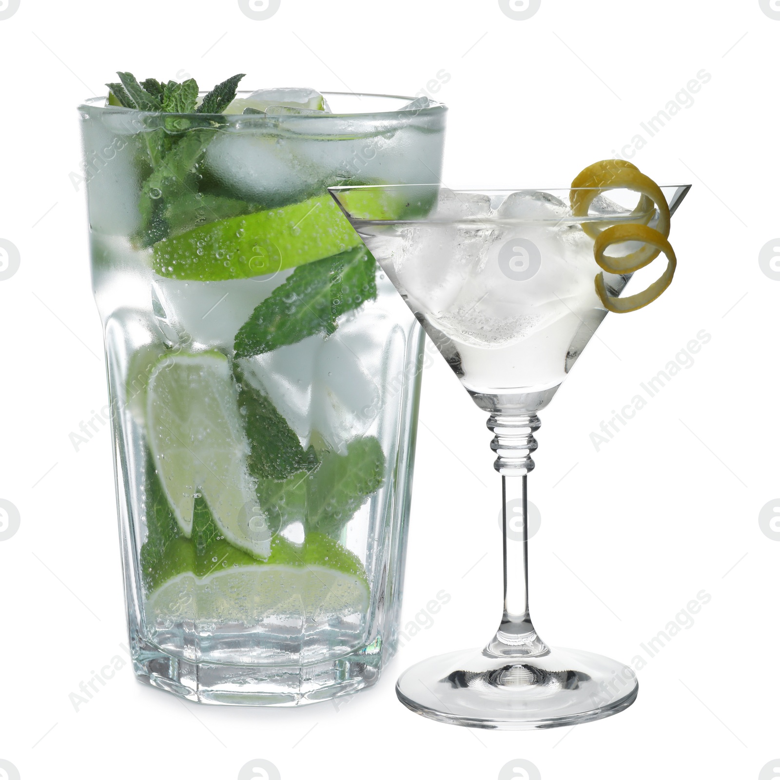 Image of Alcoholic cocktails on white background. Refreshing drink