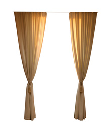 Image of Beautiful elegant brown curtains on white background