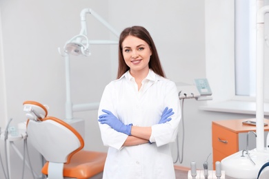 Photo of Portrait of female dentist in modern clinic