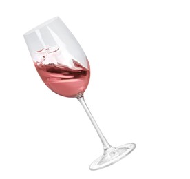 Glass with tasty dark rose wine isolated on white