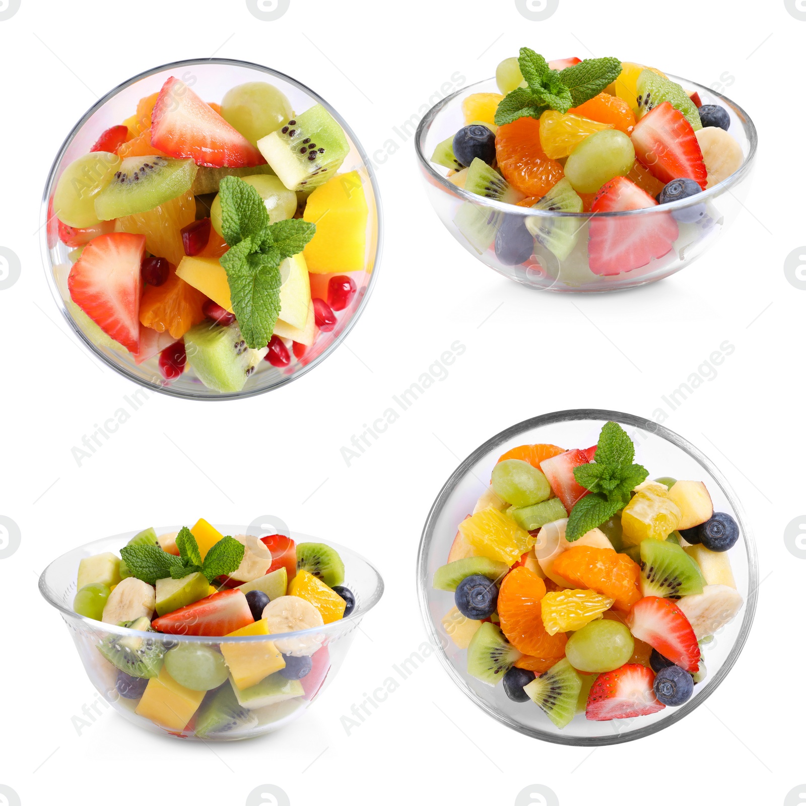 Image of Fruit salad, collection. Mixed fresh berries and fruits isolated on white