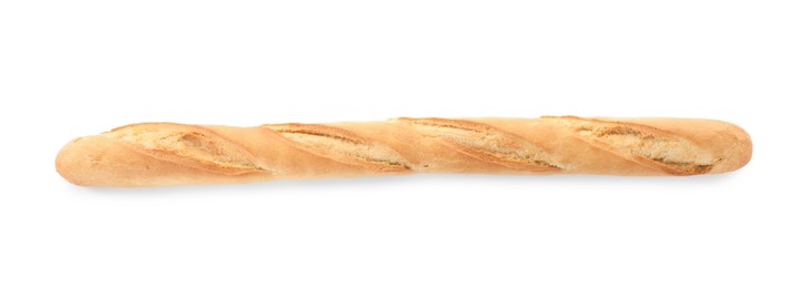 Photo of Tasty baguette isolated on white, top view. Fresh bread