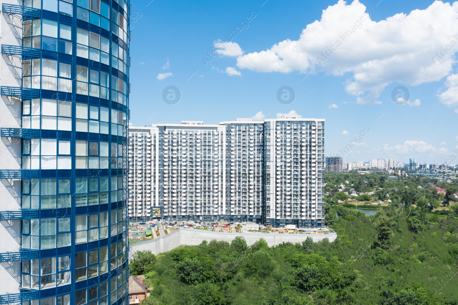 Image of Aerial view of modern buildings in city center