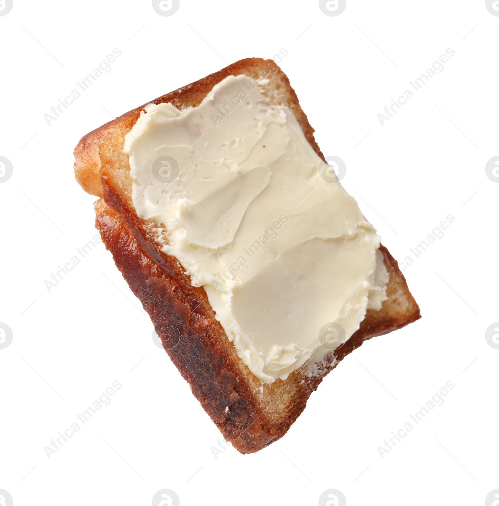 Photo of Piece of toasted bread with butter isolated on white