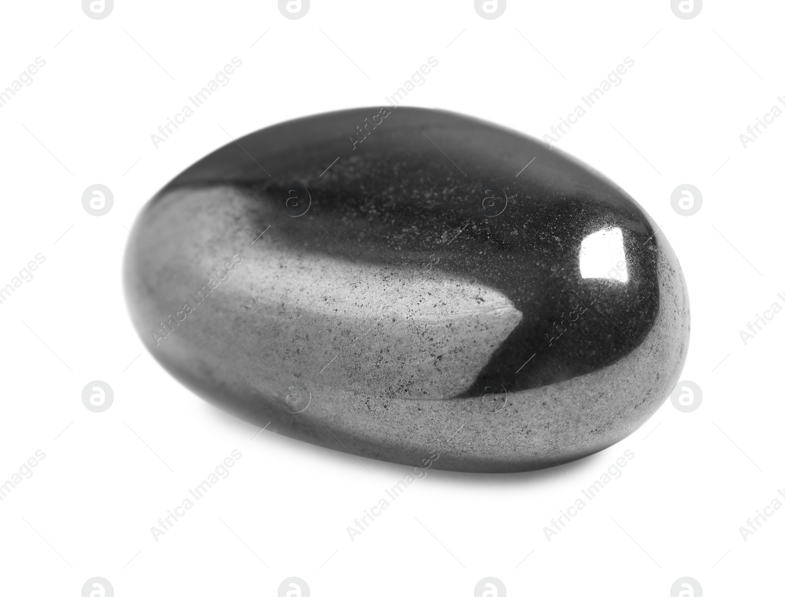 Photo of Beautiful shiny hematite gemstone on white background