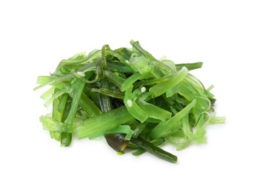 Photo of Pile of tasty seaweed salad isolated on white