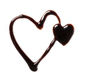 Hearts made of dark chocolate on white background, top view