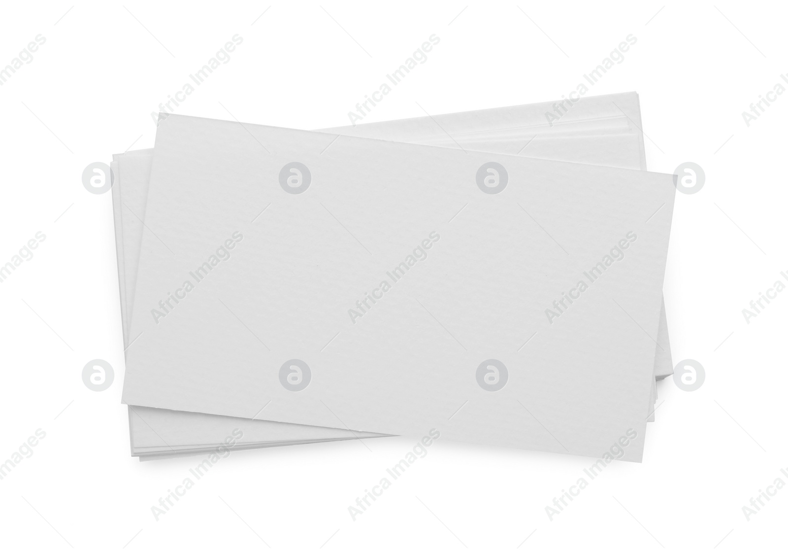 Photo of Blank business cards isolated on white, top view. Mockup for design