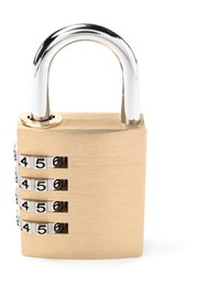 Photo of Locked steel combination padlock isolated on white