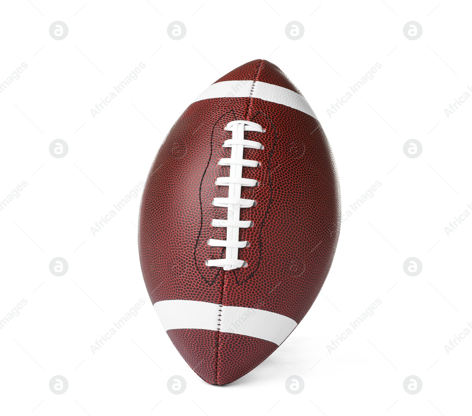 Photo of Leather American football ball on white background