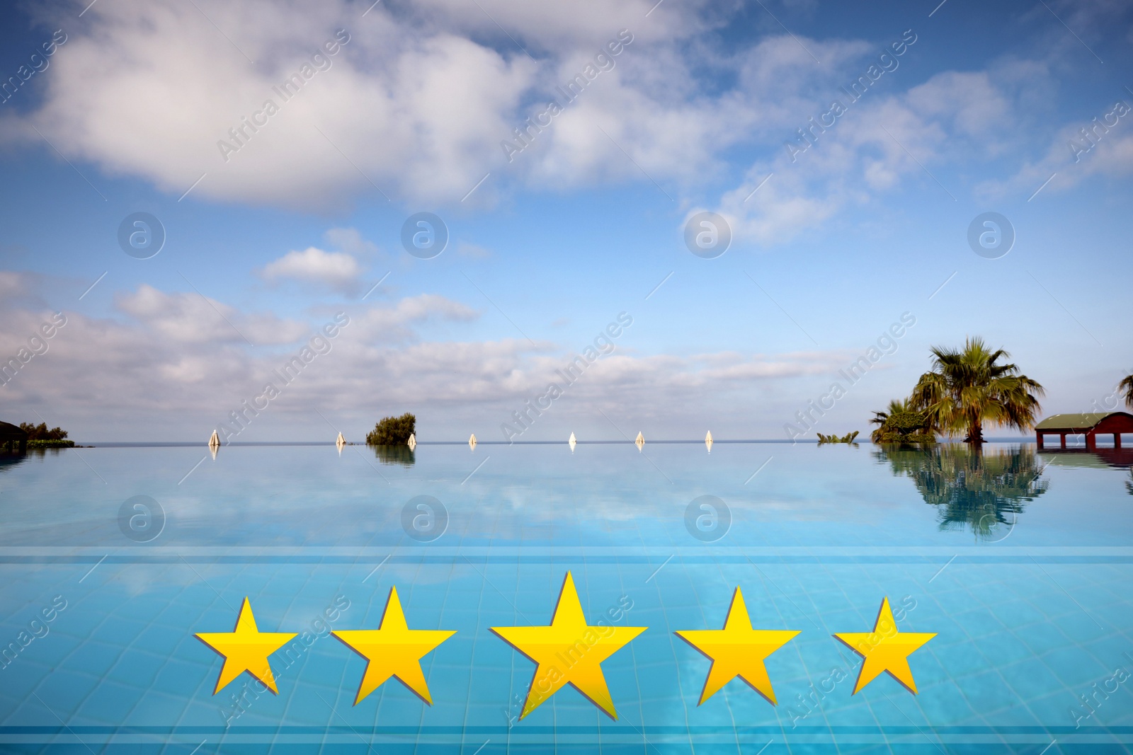 Image of Beautiful view of outdoor swimming pool at five star hotel 