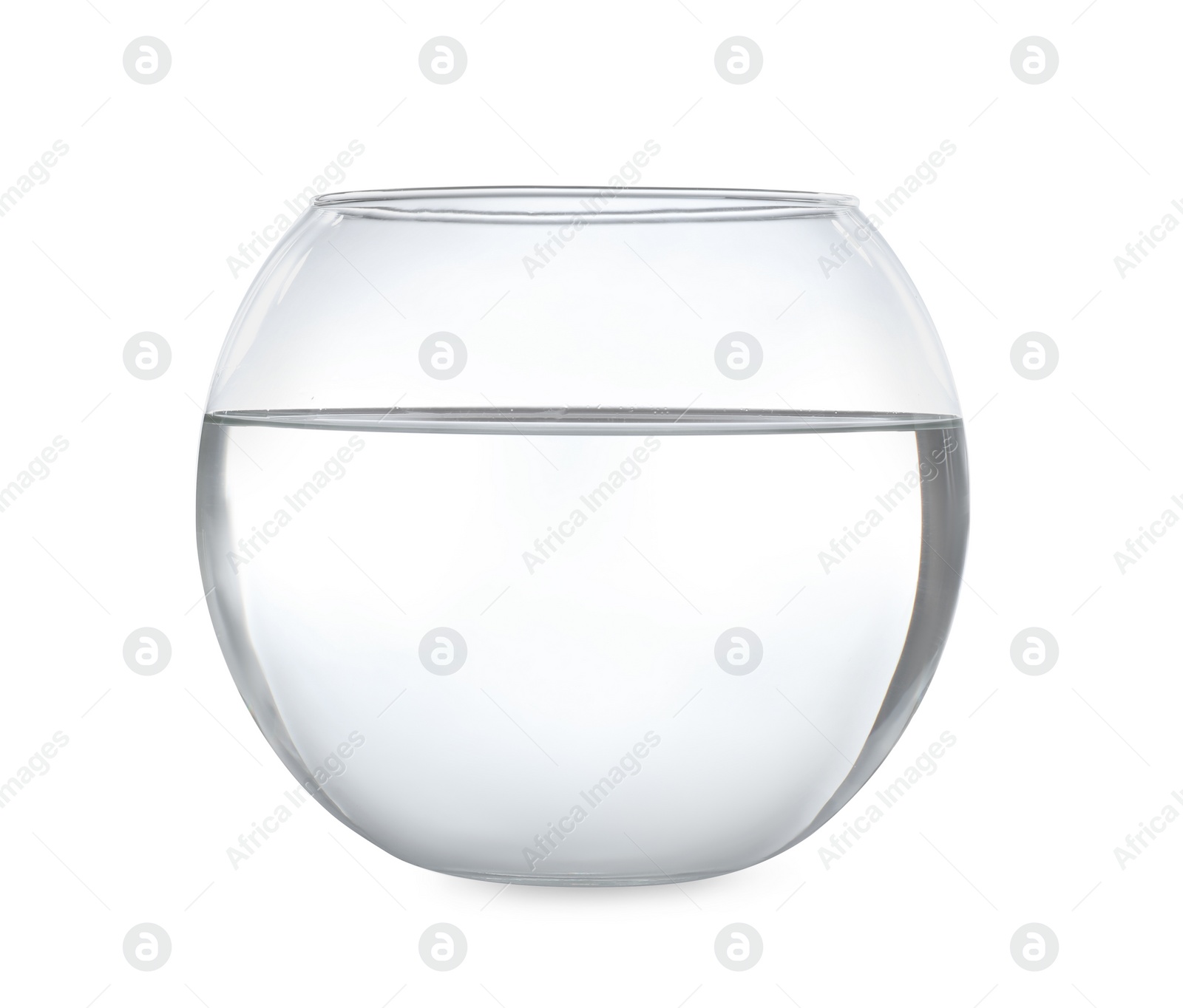 Photo of Glass fish bowl with clear water isolated on white