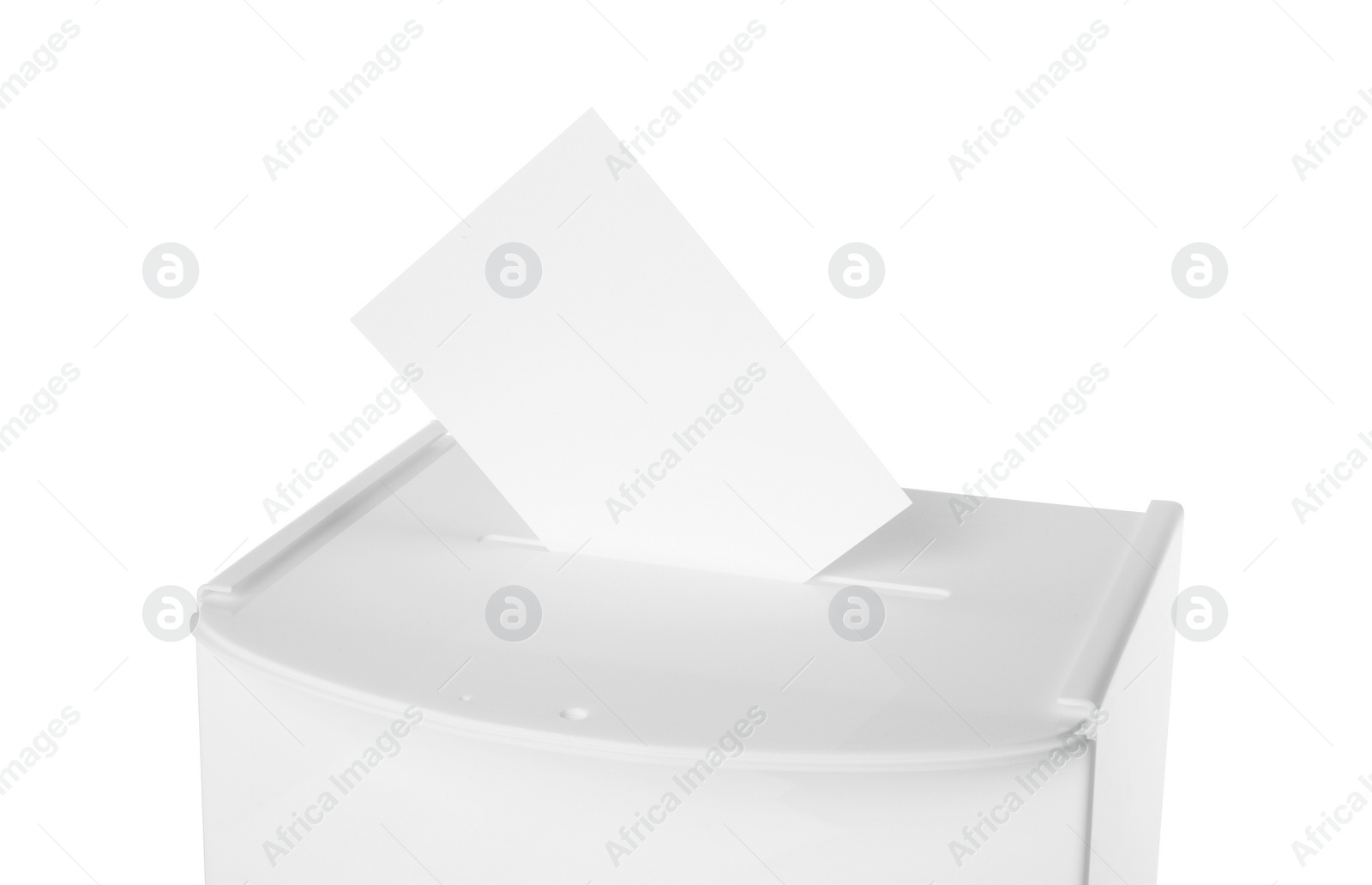 Photo of Ballot box with vote isolated on white. Election time