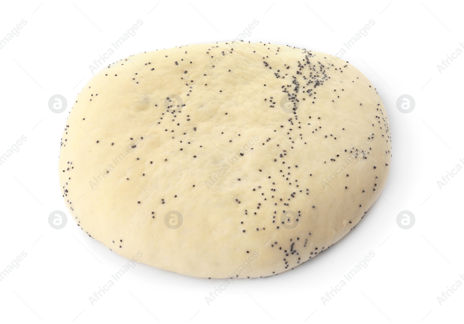 Photo of Raw dough with poppy seeds on white background