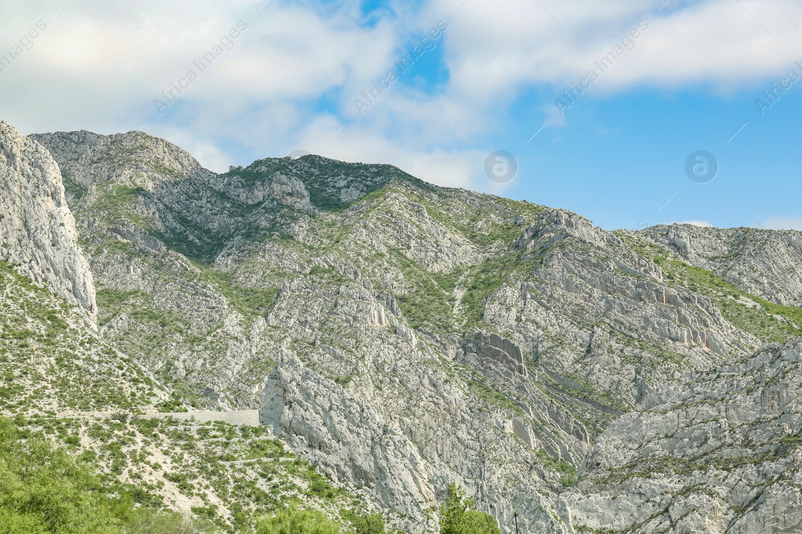 Photo of Picturesque view of beautiful mountains and plants under cloudy sky