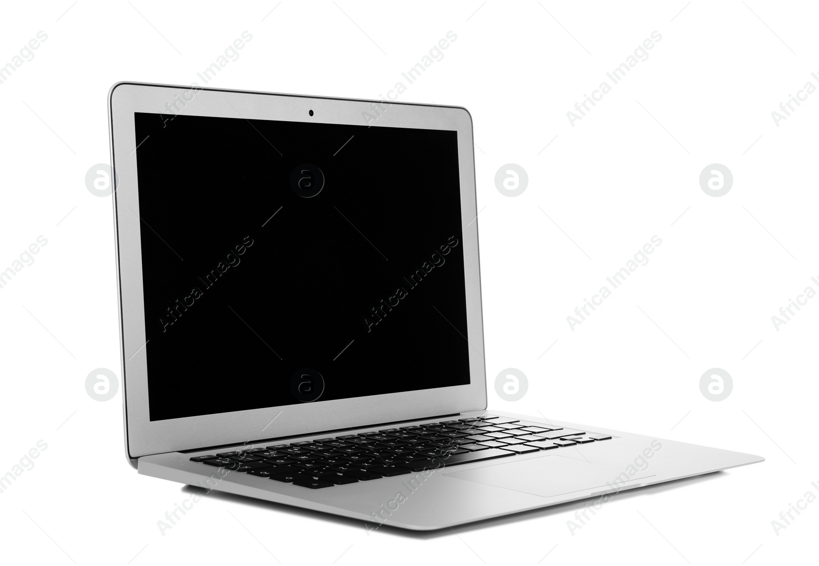 Photo of Laptop with blank screen on white background. Modern technology