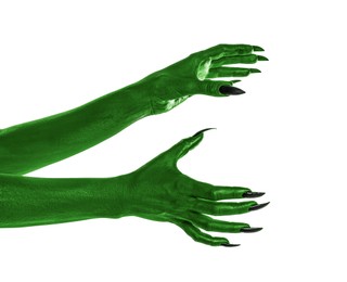 Creepy monster. Green hands with claws isolated on white