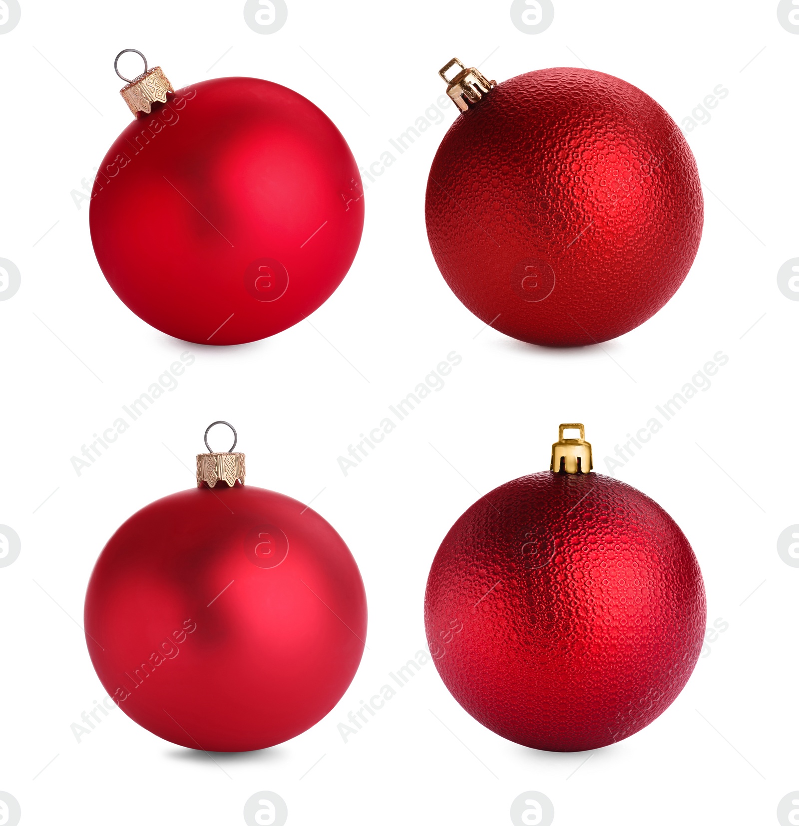 Image of Red Festive baubles isolated on white, collection