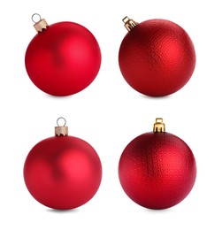 Red Festive baubles isolated on white, collection