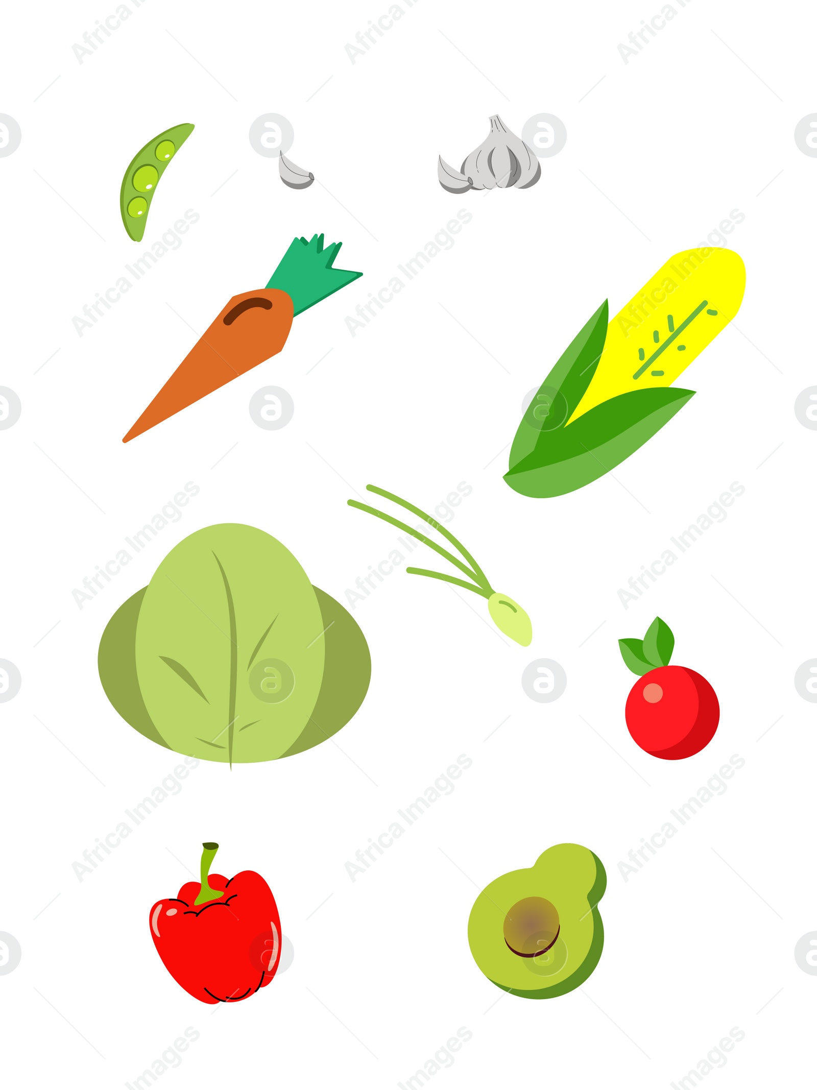 Illustration of Illustrations of healthy food on white background. Nutritionist's recommendations
