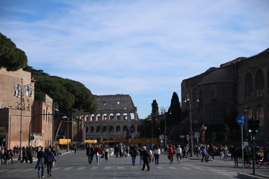 Rome, Italy - February 4, 2024 : People walking on city street