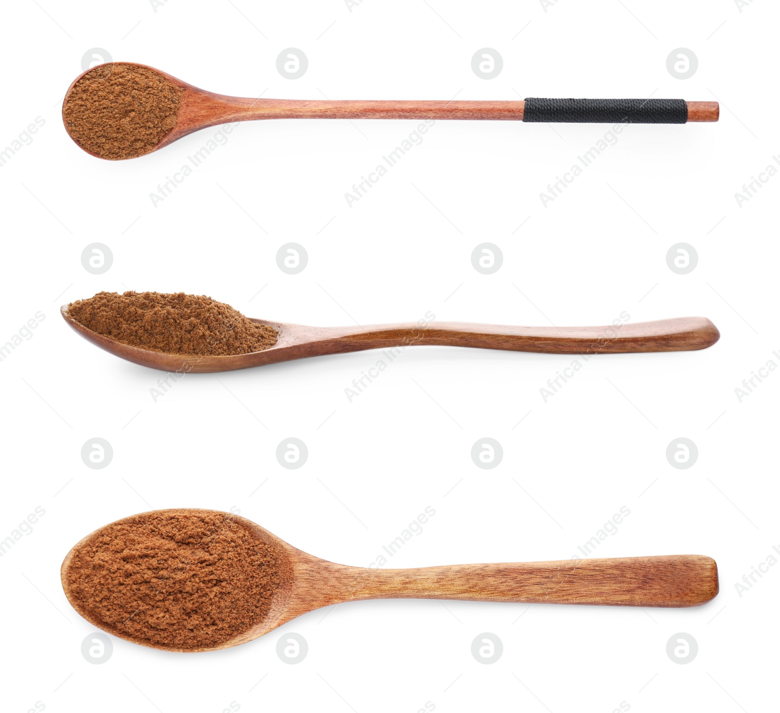 Image of Set with nutmeg powder on white background