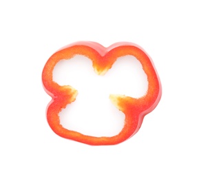 Slice of ripe paprika pepper on white background, top view