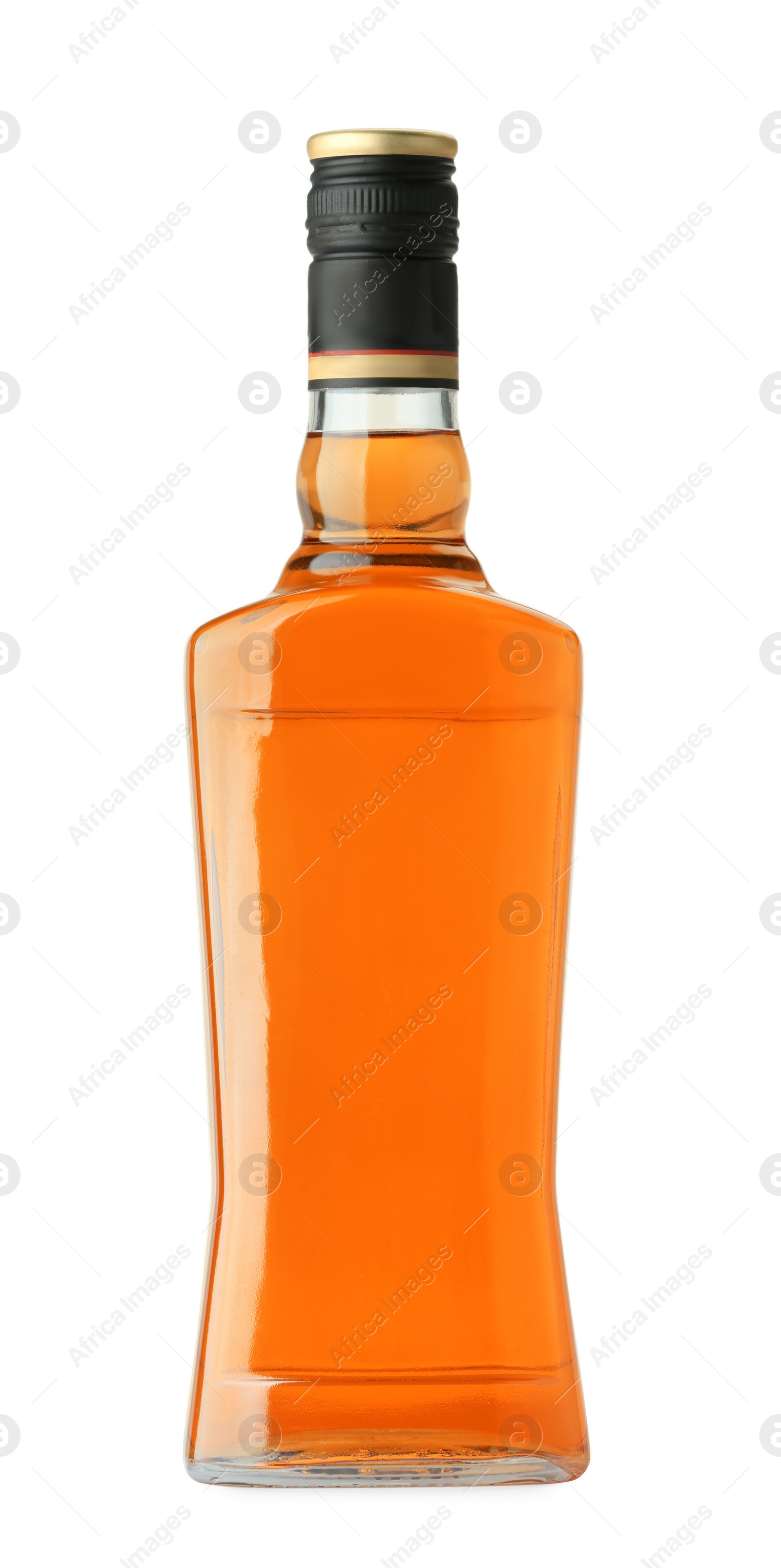 Photo of Bottle of whiskey isolated on white. Alcoholic drink