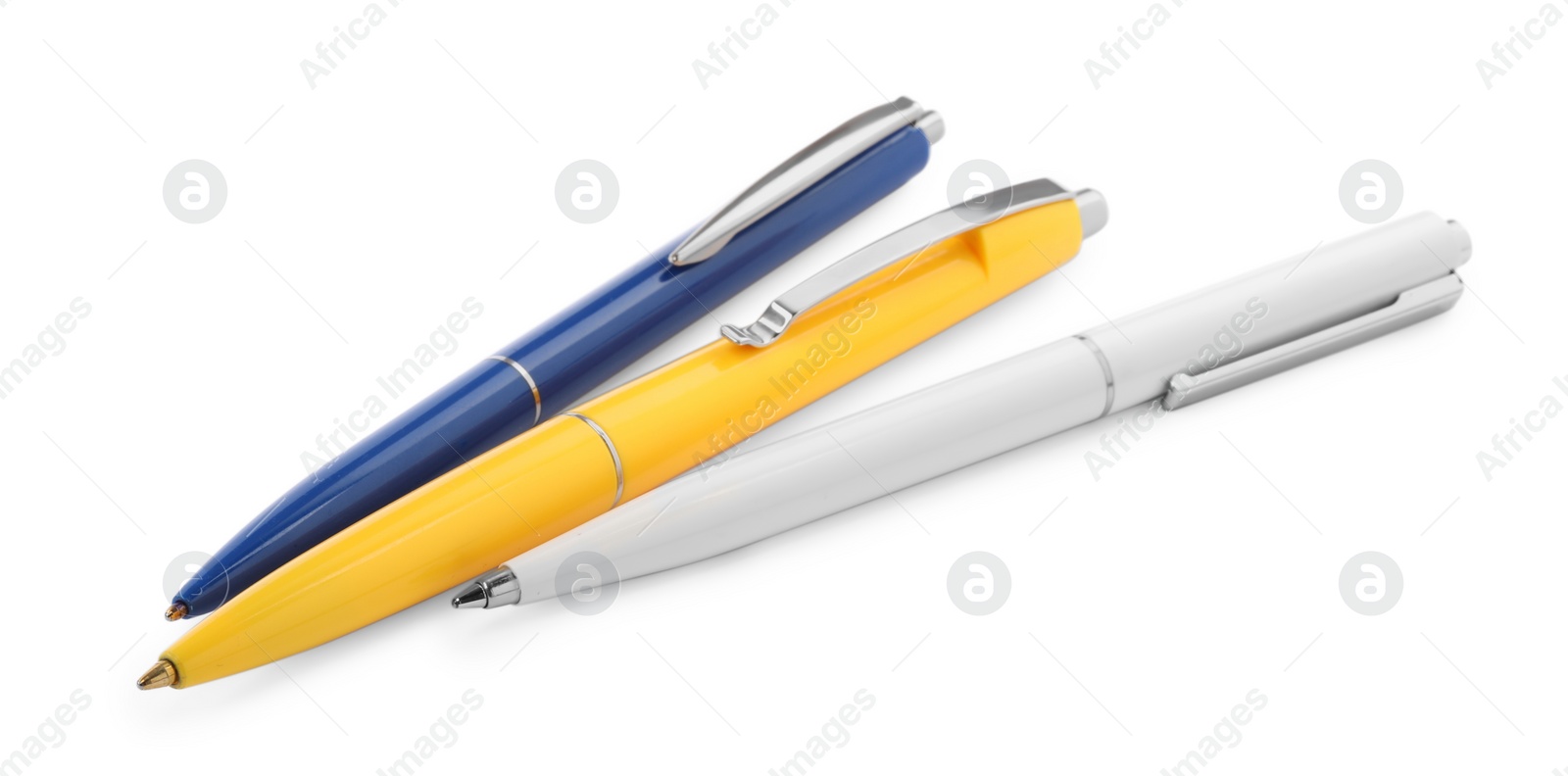 Photo of New stylish color pens isolated on white